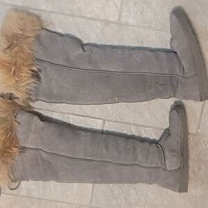 UGG Gray Over the Knee Boots with Fur Trim